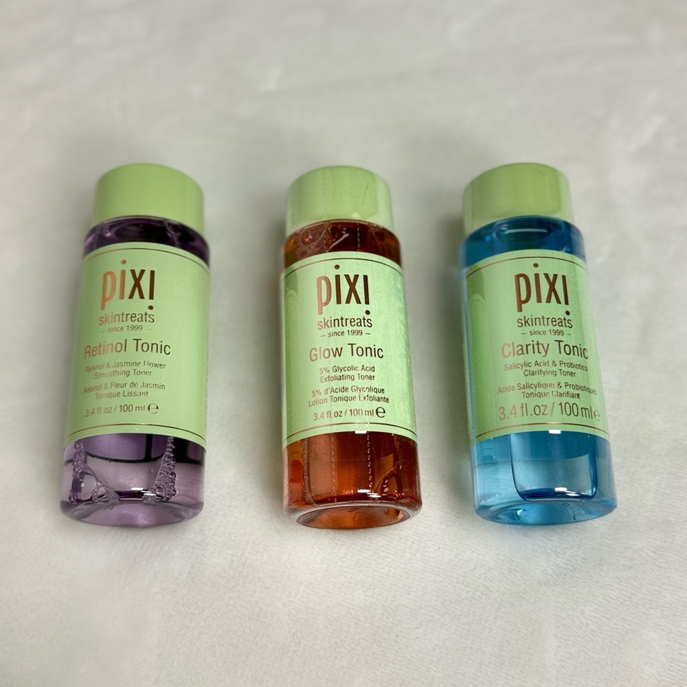 Pixi Skintreats Tonic Set with Purple, Orange, and Blue Bottles